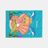 青い海の人魚およびイルカ フリースブランケット (正面(横))