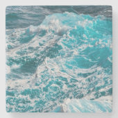 青い海の夏の波 ストーンコースター (正面)