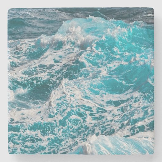 青い海の夏の波 ストーンコースター (正面)