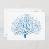 青い海の扇コーラル シルエット ポストカード (正面/裏面)