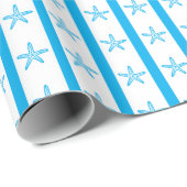 青い海の星とストライプ夏の継ぎ目結婚なし ラッピングペーパー (ロールコーナー)