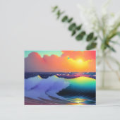 青い海の水とピンクの雲 ポストカード (スタンド正面)