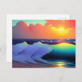 青い海の水とピンクの雲 ポストカード (正面/裏面)