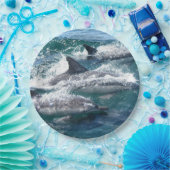 青い海の水の中で泳ぐイルカ海 ペーパープレート (パーティー)