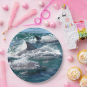 青い海の水の中で泳ぐイルカ海 ペーパープレート (パーティー)