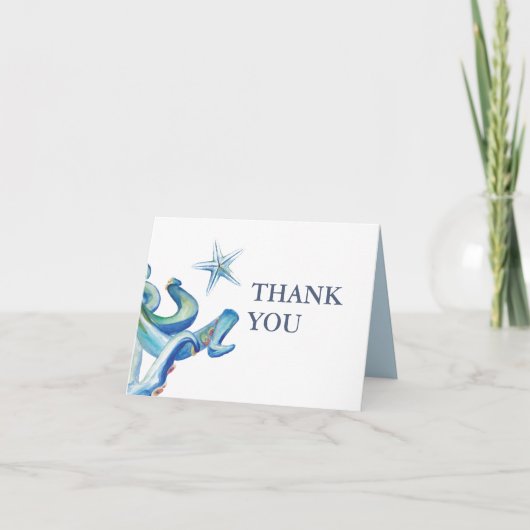 青い海の水彩折り紙の感謝カード サンキューカード (正面)