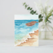 青い海の水彩画絵を描 ポストカード (スタンド正面)