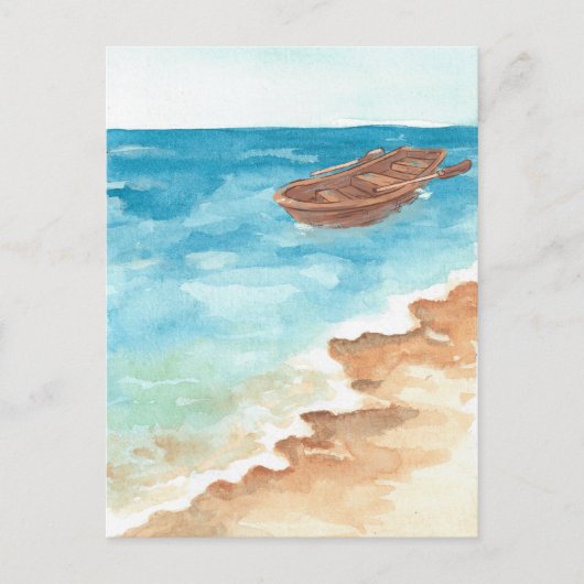 青い海の水彩画絵を描 ポストカード (正面)