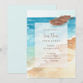 青い海の水彩画絵を描 招待状 (正面/裏面)