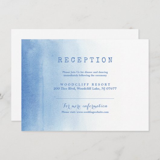 青い海の水彩画 ビーチウェディング レセプションカード 招待状 (正面/裏面)