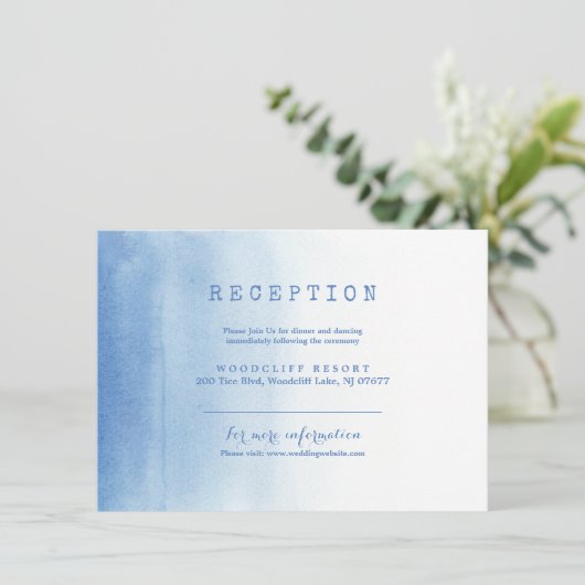 青い海の水彩画 ビーチウェディング レセプションカード 招待状 (スタンド正面)