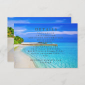 青い海の波および砂のビーチ結婚式情報 エンクロージャーカード (正面/裏面)