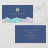 青い海の波とウミガメのロゴ 名刺 (正面/裏面)