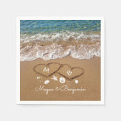 青い海の波と砂のハートトロピカル結婚ズ スタンダードカクテルナプキン (正面)