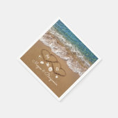 青い海の波と砂のハートトロピカル結婚ズ スタンダードカクテルナプキン (角)