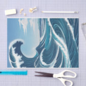 青い海の波と青い空の白い雲 薄葉紙 (クラフト)