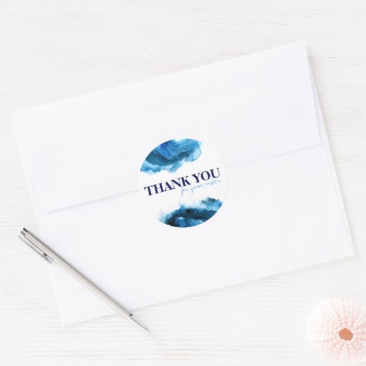 青い海の波のアブストラクト 小さなビジネス ありがとう ラウンドシール (封筒)