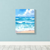 青い海の波 | ビーチ 海 水彩画 キャンバスプリント (インサイチュ (ウッドフロア))