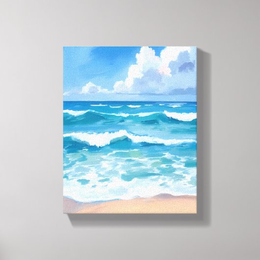青い海の波 | ビーチ 海 水彩画 キャンバスプリント (正面)