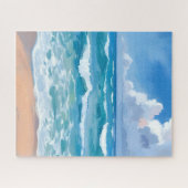 青い海の波 | ビーチ 海 水彩画 ジグソーパズル (横)