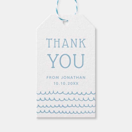 青い海の波 | 赤ちゃんまたは子供の誕生日お礼 ギフトタグ (正面)