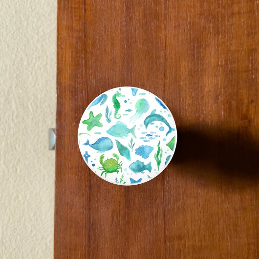 青い海の海イルカ白航海の セラミックノブ