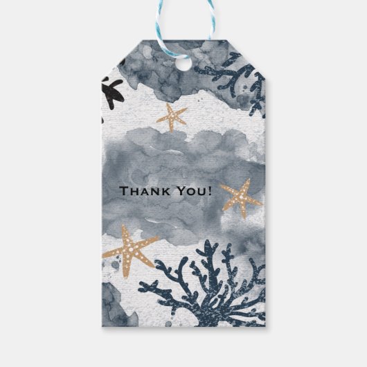 青い海の珊瑚の水彩エレガントパーティー ギフトタグ (正面)