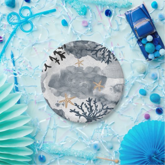 青い海の珊瑚の水彩エレガントパーティー ペーパープレート (パーティー)