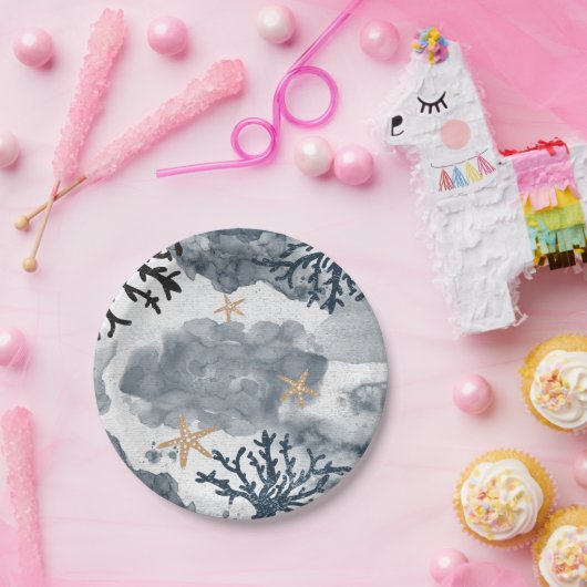 青い海の珊瑚の水彩エレガントパーティー ペーパープレート (パーティー)