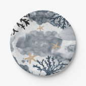 青い海の珊瑚の水彩エレガントパーティー ペーパープレート (正面)