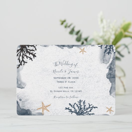 青い海の珊瑚の水彩エレガントパーティー 招待状 (スタンド正面)