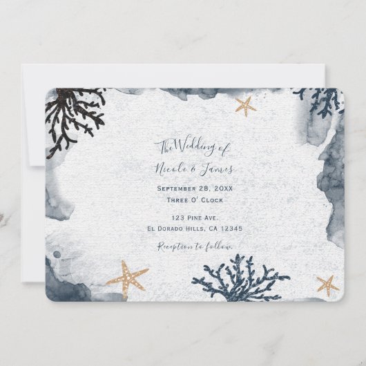 青い海の珊瑚の水彩エレガントパーティー 招待状 (正面)
