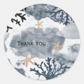 青い海の珊瑚の水彩エレガントパーティ ラウンドシール (正面)