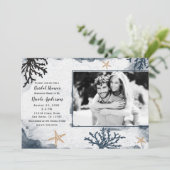 青い海の珊瑚の水彩画 ブライダルシャワーの写真 招待状 (スタンド正面)