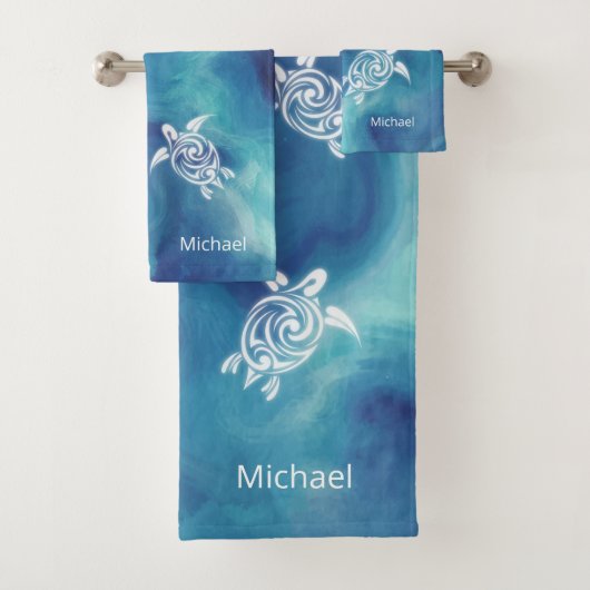 青い海の白いカメ水彩を追加 バスタオルセット (インサイチュ)