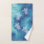 青い海の白いカメ水彩を追加 バスタオルセット (ハンドタオル)