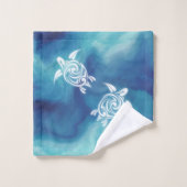 青い海の白いカメ水彩を追加 バスタオルセット (ウォッシュタオル)