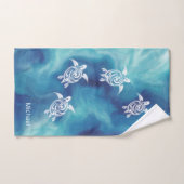 青い海の白いカメ水彩を追加 バスタオルセット (ハンドタオル)