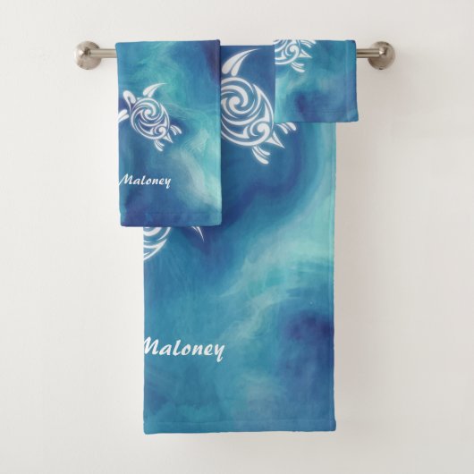 青い海の白いカメ水彩を追加   バスタオルセット (インサイチュ)