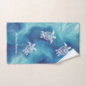 青い海の白いカメ水彩を追加   バスタオルセット (ハンドタオル)