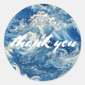 青い海の砕ける波ありがとう ラウンドシール (正面)