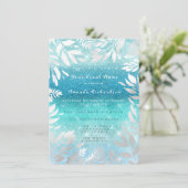 青い海の空のグリッターオンブルーフラワーフォイルネイビー 招待状 (スタンド正面)
