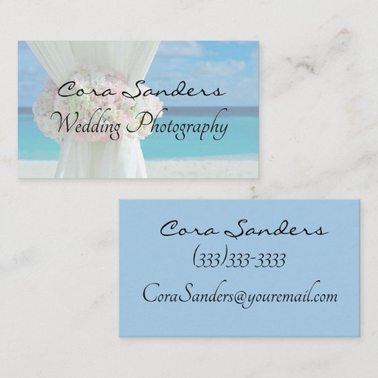 青い海の背景の結婚式の写真撮影 名刺 (正面/裏面)