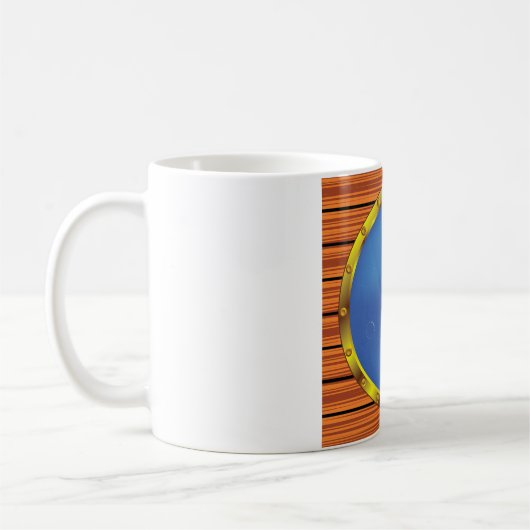 青い海の航海用舷窓 コーヒーマグカップ (左)