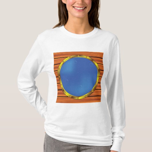 青い海の船の丸窓 Tシャツ (正面)