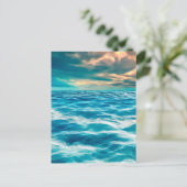 青い海の風景 曇り空のデジタルペイント ポストカード (スタンド正面)