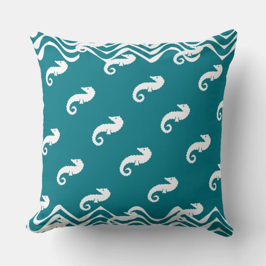 青い海の馬の沿岸生活に白 クッション (正面)
