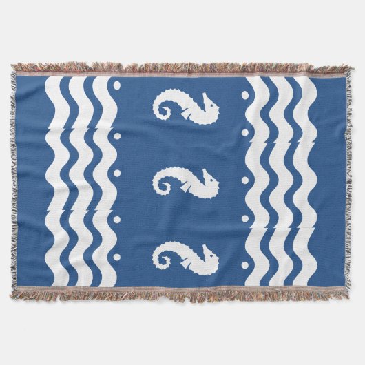 青い海の馬の沿岸生活に白 スローブランケット (正面)