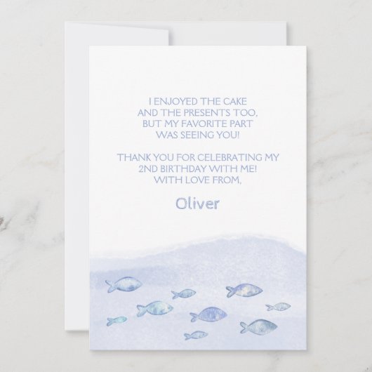 青い海の魚 2歳の男の子の誕生日お礼カード サンキューカード (正面)
