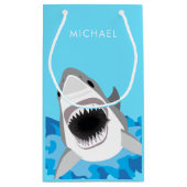 青い海の鮫の攻撃の誕生日の包むこと スモールペーパーバッグ (裏面)